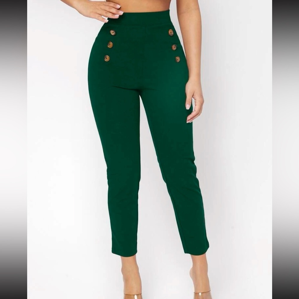 PETITE High Waist Double Button Skinny Cropped Pants